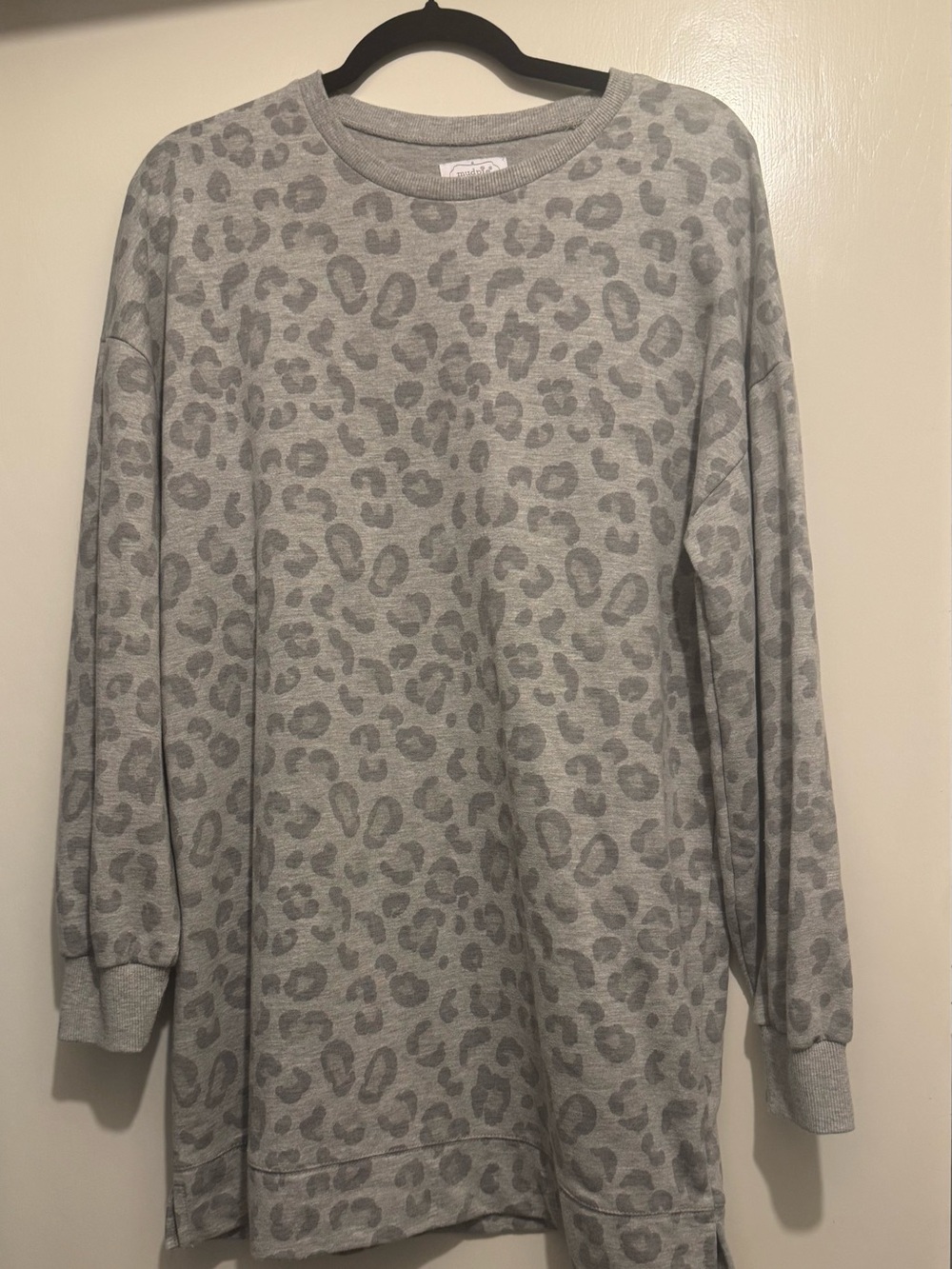 Mud Pie Gray Leopard Crewneck Sweater